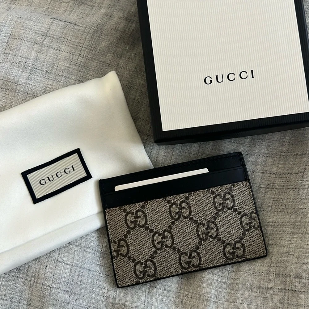 🆕💯% Auth Gucci GG Supreme Canvas Card Case Unisex NWT Black